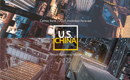 Aerial view of Los Angeles and Shanghai cities for the U.S.- China 2022 Annual Economic Report by UCLA Anderson Forecast